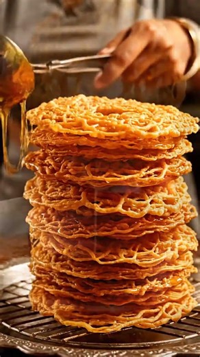 layered ghevar dessert soaked in syrup #ghevar #festivefood #indiansweet #rajasthanifood