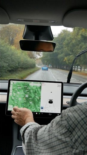 Tesla driving in the rain & checking weather forecast (rainfall radar map)