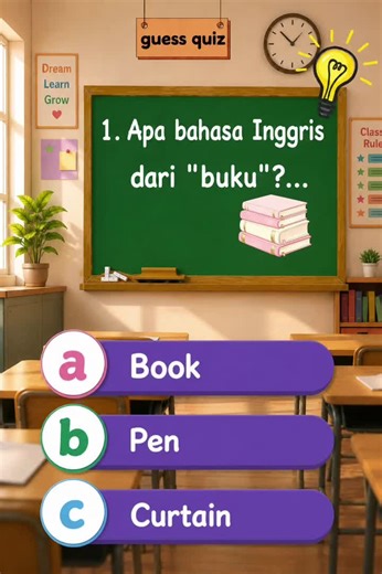 Apa Bahasa Inggrisnya? Kuis Kosakata Sekolah (buku, pulpen, penggaris)