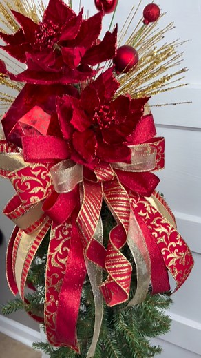 Red and Gold Christmas Tree Topper #rachelsuniquecrafts #treetopper #christmasdecor #Christmas #redandgold | Rachel's Cooking, Canning, and Craft's