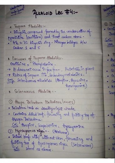 🌿 Tropane Alkaloids & Their Source Plants | Handwritten Notes 📝 | Pharm D MedNotes 💊