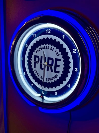Pure Oil Gas Service Station Garage Mechanic Bar Man Cave Blue Neon Style LED Retro Wall Clock Advertising Sign - Etsy