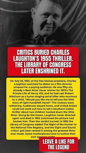 Critics Buried Charles Laughton's 1955 Thriller — The Library of Congress Enshrined It #CharlesLaugh