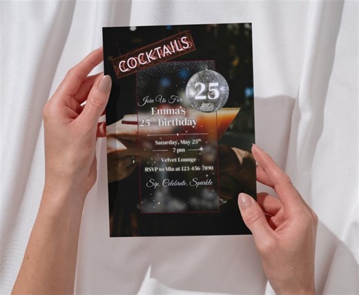 Cocktail Birthday Invitation Template | Disco Ball Party Invite | Editable Night Out Celebration | Instant Download - Etsy