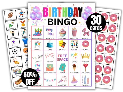 Birthday Bingo Printable Game | 30 Birthday Bingo Cards | Fun Birthday Party Game for Kids & Girls | Birthday Activity | Instant Download - Etsy