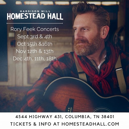 1.5K reactions · 139 shares | Don't miss a night of stories and songs... LIVE from the farm in Columbia, TN with Rory Feek (plus more shows with fellow musical artists like Billy Dean, Paul Overstreet Music, Jimmy Fortune, The Singing Contractors, Jamie O'Neal, Annie Moses Band, Merle Monroe, and more at Hardison Mill Homestead Hall). Get tickets and more at roryfeek.com/upcoming-shows. | Rory Feek | Facebook