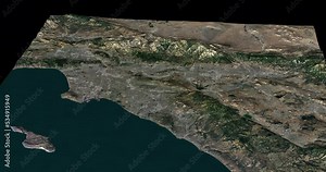 Los Angeles south to north map with 3d relief 4K satellite ground height