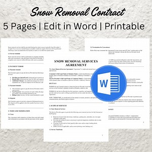 Snow Removal Contract Template: Editable Service Agreement (word Document) - Etsy