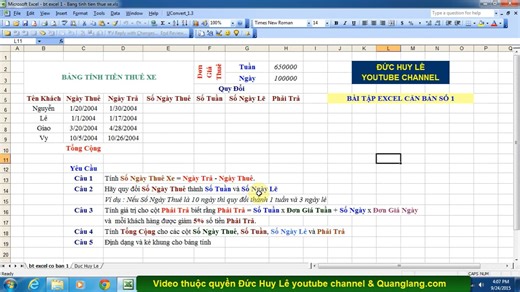 Trọn Bộ Bài Tập Excel Cơ Bản Cho Người Mới Bắt Đầu - Có Lời Giải Chi Tiết 100%