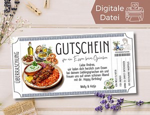 Gutschein Griechisch Essen Gehen Vorlage zum Ausdrucken zuhause | Abendessen griechisches Restaurant gestalten | Geschenkgutschein Grieche - Etsy.de