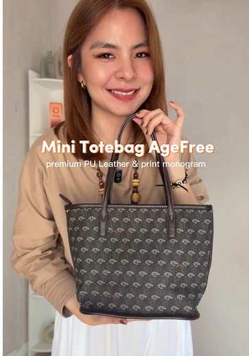 Tote Bag Mini Agefree Monogram dengan Resleting — Review Warna Dark Brown