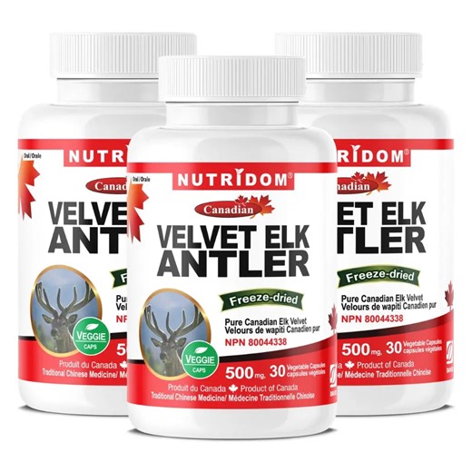 Canadian Velvet Elk Antler 500mg | Freeze Dried | 30 Vcaps | Made in Canada 3-Pack