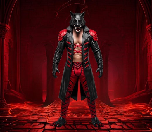 Men's Gothic Real Leather Coat & Pants: Red Black Cosplay Costume - Etsy