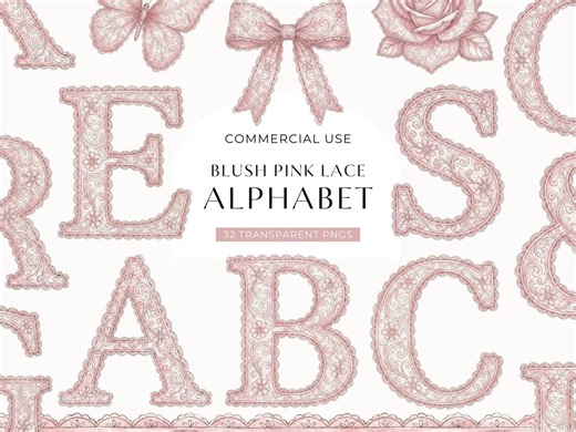 Pink Lace Alphabet Clipart, Watercolor Printable Letter Clip Art, Scallop Monogram Initial Graphic, Vintage Commercial Use PNG DIGITAL Image - Etsy