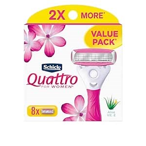 Schick Quattro Womens Razor for Shaving Refllls, Razors for Women Value Pack, Ladies Razors for Legs - 8 Count