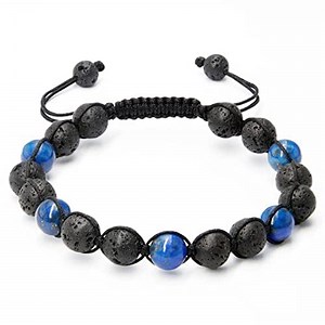 Lapis Lazuli Stone Beads Bracelet for Men Protection Crystal Lava Rock Essential Oil Diffuser Bracelet, Positive Energy Mens Bracelets Jewelry Stress Relief Gifts for Men