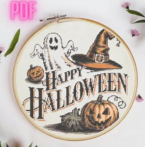 Cross Stitch Happy Halloween Pattern - Vintage Horror Ghost Pumpkins, Witchcraft & Scary DIY PDF Download - Etsy