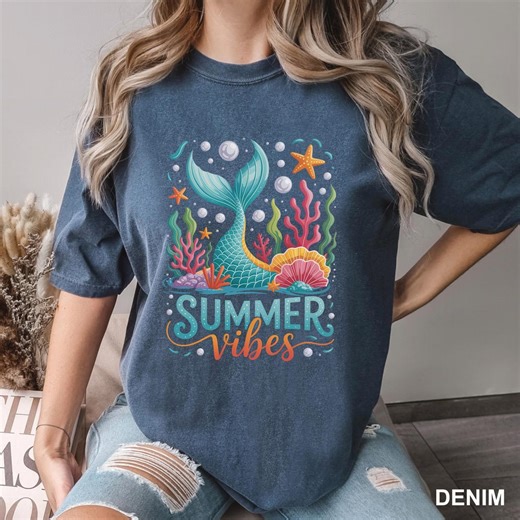 Summer Vibes Mermaid Tail Shirt, Comfort Colors, Under the Sea Ocean Tee, Beach Vacation Shirt, Cute Mermaid Graphic Tee, 145223 - Etsy