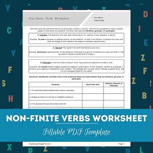 Non-finite Verbs Worksheet for English Learners and English Teachers (editable, Fillable, Printable PDF) - Etsy