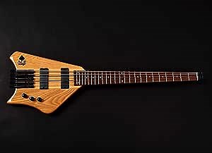 Bootlegger Guitar Ace Bass Honey Headless Travel Performance 5 String Electric Bass Right Handed Dual Truss Road 34” Scale 24 Fret Maple Neck Through Monorail Bridge Polyurethane Gloss & Case