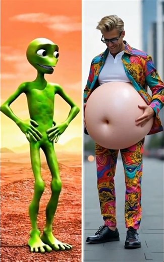 Dame Tu Cosita Green Alien & Johnson R. Carthy Tummy Turn Into 😱 #shorts #dametucosita #greenalien