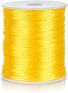 Nylon Satin Cord 2mm Rattail Cord Yellow String - 100 Yards Nylon Chinese Knotting Cord Rat Tail Silk Cord for Bracelet Necklace Jewelry Making Macrame Trim