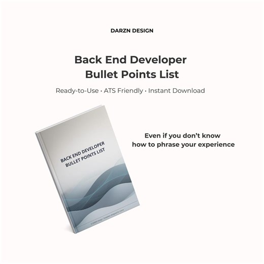 Back End Developer Resume Bullet Points List | Backend Resume Examples | ATS Friendly Tech Resume - Etsy