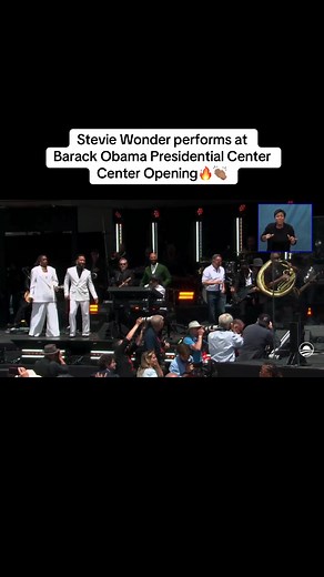 Stevie Wonder performs at Barack Obama Presidential Center opening