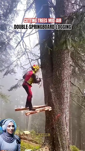 This Logger Uses a Floating Platform to Cut Giant Trees