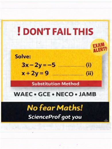 Stop struggling with Simultaneous Equations! 🧠 In this lesson, I break down the Substitution Method step-by-step so you never miss these marks in your exam. Whether you’re preparing for WAEC, JAMB, or NECO, this is a must-watch. ✍️📚 What you'll learn: ✅ How to make one variable the subject ✅ The