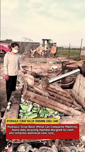 Hydraulic Scrap Baler Crushing Soda Cans | Powerful Recycling Machine in Action.