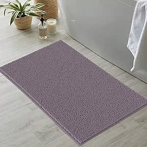 LuxUrux 1” Plush Chenille Bath Rug - Super Soft, Non-Slip, and Highly Absorbent Bathroom Mat, Machine Washable for Easy Care (24 x 39 Inch, Mauve)