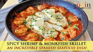 Shrimp and monkfish skillet with spicy tomato sauce | Spanish seafood recipe