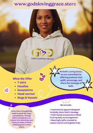 Experience God’s Loving Grace faith-inspired apparel, accessories, and gifts created to uplift, encourage, and share God’s message. Every item is crafted with purpose and rooted in His grace. Shop meaningful essentials that speak life and hope at www.godslovinggrace.store. Shine His light in style. #GodsLovingGrace #FaithApparel #ChristianBrand #InspirationalGifts #FaithFashion #ChristianStore #shopwithpurpose