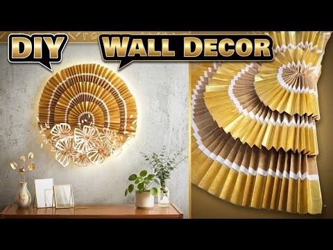 DIY wall decor using brown paper Bag | Paper Fan flowers | glue gun craft | Cake board reuse| Ep 206