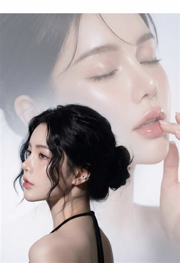 #Loveme 🫧🍂🍃🍁🍀☘️#Gemini3Pro #สร้างจากaiไม่ใช่ภาพจริง #Gemini #Create a double exposure portrait of a woman in a striking, artistic composition that merges two distinct yet harmonious images into one ethereal vision. In the foreground, there is the silhouette of a woman with jet-black, wavy hair pulled back into a messy bun — her face turned slightly away from the camera, lips parted in a soft, contemplative expression. She wears a minimalist black halter top with a deep, open back, revealing