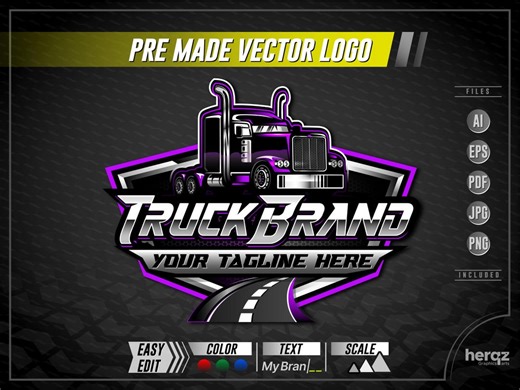Trucking Logo Template | Purple Semitruck Vector Illustration | Digital Download - Etsy