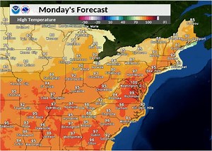 Very hot temperatures will be overspreading the Eastern US during the next several days. Here are the forecast high temperatures for the next 7 days. | US National Weather Service Eastern Region HQ