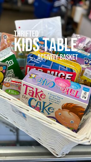 Your new Thanksgiving hack: a thrifted kids’ activity basket. I grabbed everything from Goodwill. Games, crayons, markers, little toys, puzzles, and put it all together for the kids’ table. 💡 Bonus tip: Flip wrapping paper to the blank side and tape it down for a giant coloring mat! #kidstable #thanksgivinghacks #goodwillky | Goodwill Kentucky