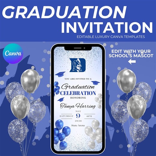Digital Graduation Invitation, Blue and White Graduation Party Flyer, Customizable Grad Announcement, Graduation Party, Graduation Ceremony - Etsy