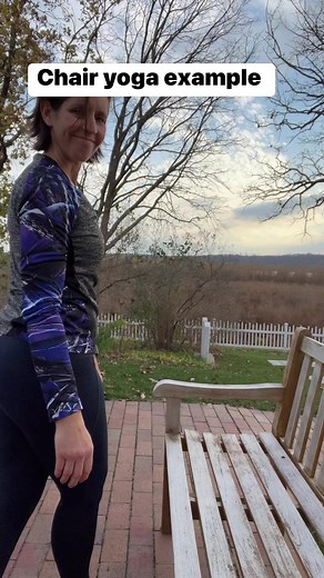 4.1K views · 33 reactions | Chair yoga example. Great way to get a greater stretch as well as the support to increase your balance and strengthen your muscles. Live classes in person or online at Nauvoo Yoga. | Nauvoo Wellness | Facebook