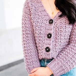 Crochet Chunky V-Neck Button Cardigan - Free Pattern   Video