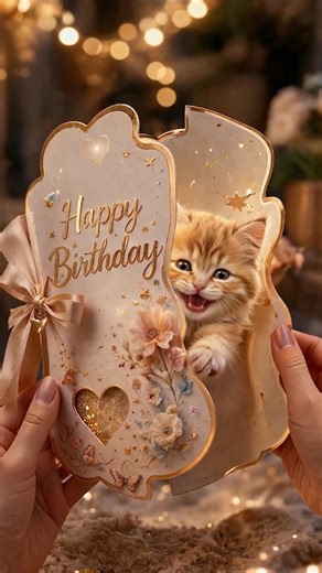 Animated Cat Birthday Card  | Cat Balloon Magical Gift | Digital Download