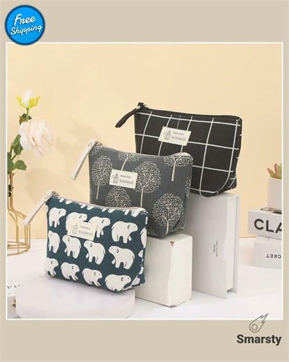 Canvas Cosmetic Bag With Card Holder And Zipper 15x6x12