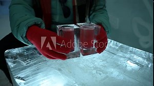 Drinks in ice glass. Glasses made with Ice. Ice glass with drinks.