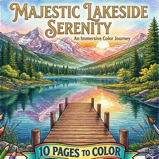 Majestic Mountain Lake Coloring Pages | Scenic Nature Art (digital Download) - Etsy
