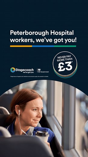 Say goodbye to hospital parking worries! Get to your shift by bus for just £3. Routes 2, 3 & 4 serve Peterborough hospital 7 days a week. | Stagecoach