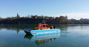 Inflatable ferry supports the weight of a car