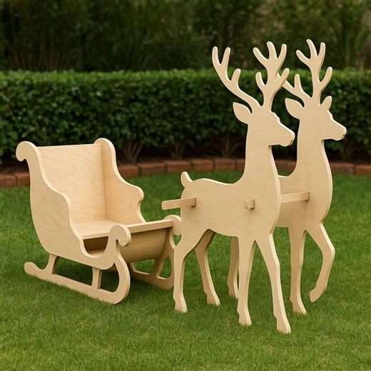 Santa Sleigh and Reindeer Woodworking Plan, Christmas Yard Decor (PDF) - Etsy