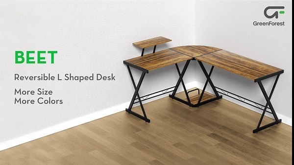 GreenForest L Shaped Computer Desk Large Size Reversible Corner Computer Desk 64 inch with Large Monitor Stand and CPU Stand, Home Office Study Writing Desk Workstation, Space Saving, White